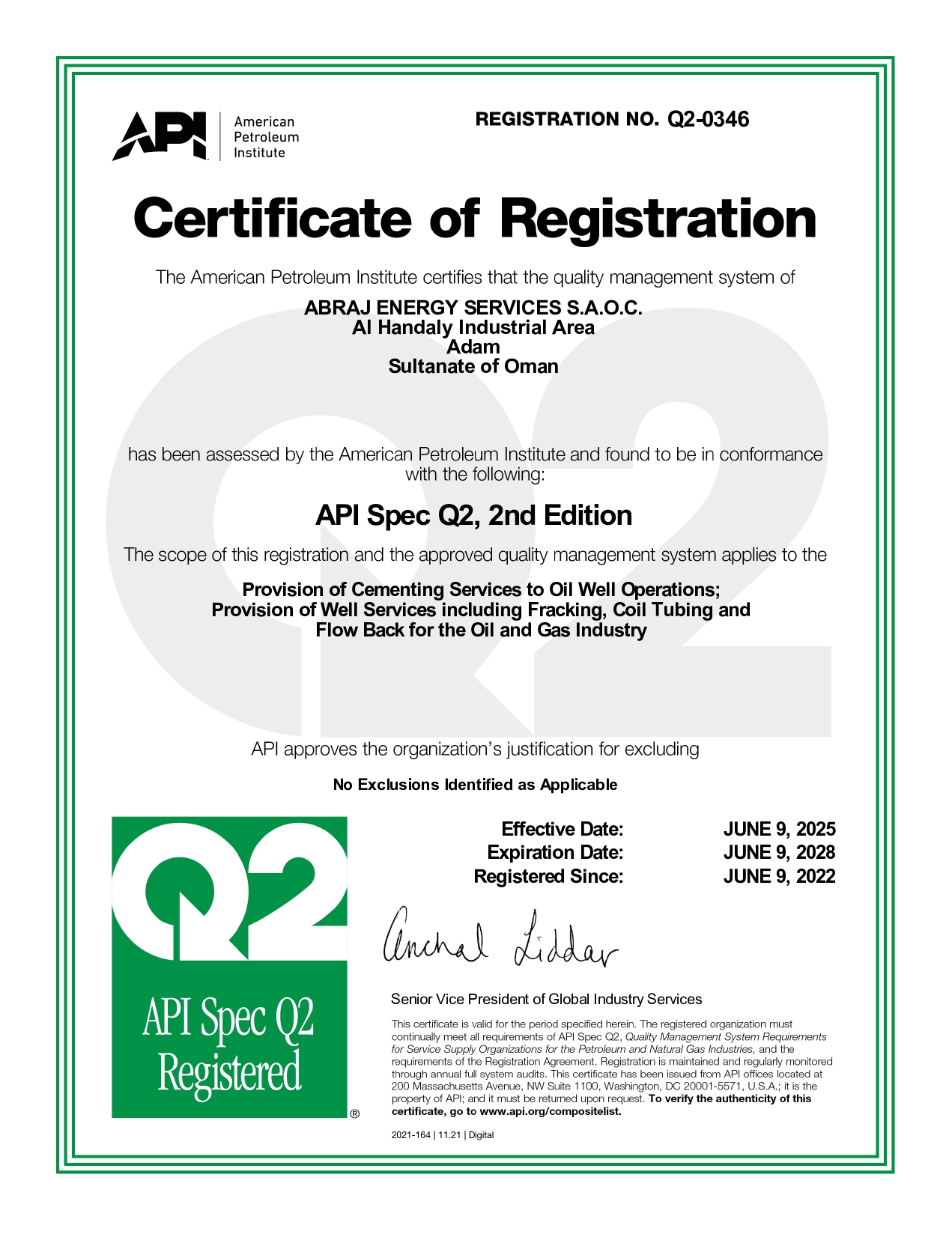 API Q2 Well Services 