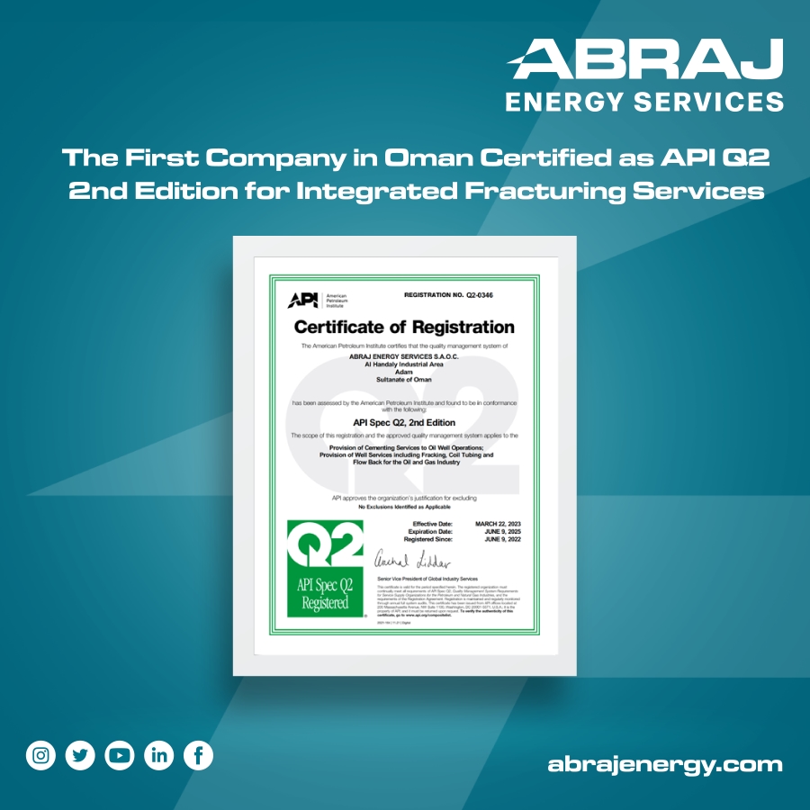 Abraj Energy Services Becomes First API